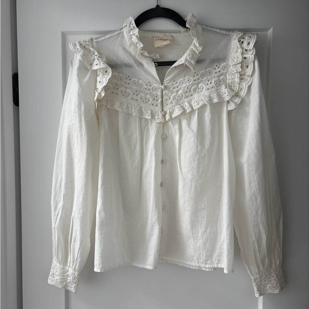 Sezane Cream Ruffled Bib Collar Blouse - new without tags